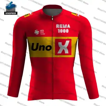 2023 Комплект тениски, велосипеди UnoX TDF, ветрозащитная Мъжка Велосипедна дрехи, Блузи от джърси с дълъг ръкав