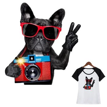 Апликация във формата на куче-камера, дрехи, моющаяся, дългогодишна, със собствените си ръце тениска, етикети за дрехи на райета, наклеивающиеся гладене на дрехи.