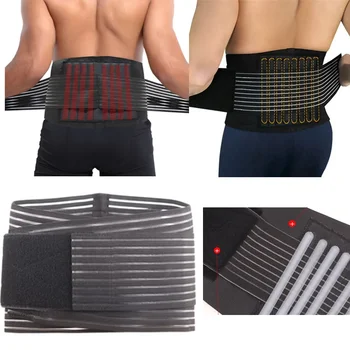 Здрав черен колан-бандаж за подкрепа на кръста Лумбална лумбална зона с двойно регулиране на гърба за облекчаване на болка, Стягане за грижа за тялото